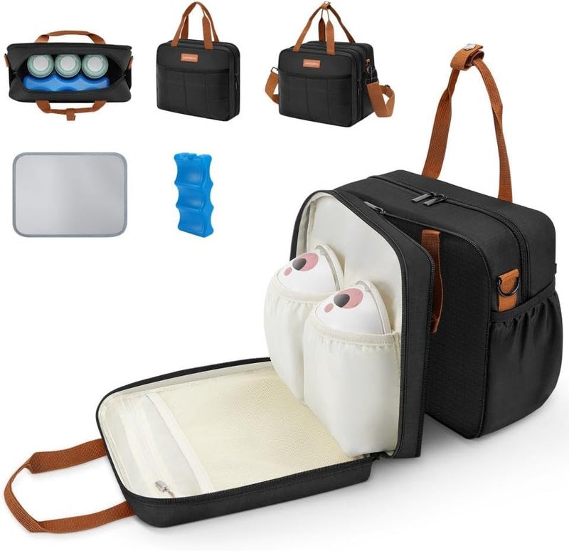HavenMinds Detachable Breast Milk Cooler Travel Bag with Ice Pack, Double Layer Breast Pump Bag Compatible for Wearable Breast Pump, Portable Breastmilk Cooler Bag & Carrying Case with Waterproof Mat - Image 1
